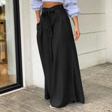 Melanie - Sommerhose aus Denim mit weitem Bein in Übergröße – Schwarz