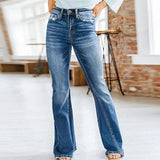 Trendige jeans mit hoher taille für modebewusste frauen im winter – Blau