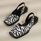 Nora | Damen Flache Schuhe Eckige Spitze Fersenriemen Veganes Leder – Square Toe 2026 – Zebra