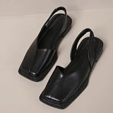 Nora | Damen Flache Schuhe Eckige Spitze Fersenriemen Veganes Leder – Square Toe 2026 – Schwarz