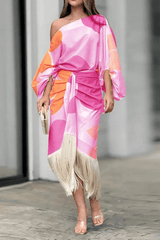 Maisie | Damen Ein-Schulter Wickel-Midi-Kleid – Pink