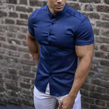 Maksim | Herren Slim Fit Kurzarmhemd – Dunkelblau