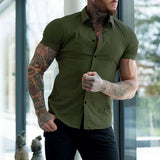 Maksim | Herren Slim Fit Kurzarmhemd – Armeegrün