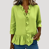 Malena | Damen Rüschen Langarm Bluse – Grün
