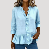 Malena | Damen Rüschen Langarm Bluse – Blau