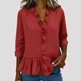 Malena | Damen Rüschen Langarm Bluse – Rot