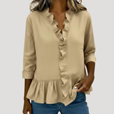 Malena | Damen Rüschen Langarm Bluse – Khaki
