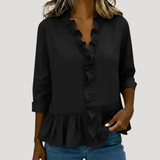 Malena | Damen Rüschen Langarm Bluse – Schwarz