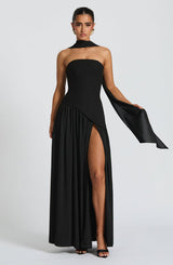 Rynellea - Elegantes trägerloses Abendkleid – Schwarz
