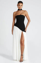 Rynellea - Elegantes trägerloses Abendkleid – Schwarz/Weiß