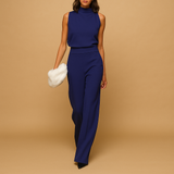 Marceline | Damen Ärmellos Stehkragen Weites Bein Jumpsuit – Marine
