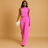 Marceline | Damen Ärmellos Stehkragen Weites Bein Jumpsuit – Rosa