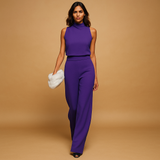 Marceline | Damen Ärmellos Stehkragen Weites Bein Jumpsuit – Lila