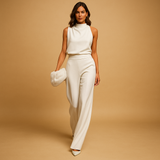 Marceline | Damen Ärmellos Stehkragen Weites Bein Jumpsuit – Weiß