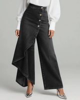 Margarete | Damen Wickelhose mit breitem Bein – Schwarz