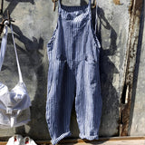 Marike | Damen Gestreifte Weite Latzhose mit Taschen – Blau