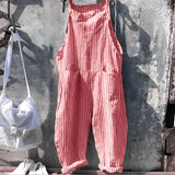 Marike | Damen Gestreifte Weite Latzhose mit Taschen – Rot