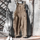Marike | Damen Gestreifte Weite Latzhose mit Taschen – Braun