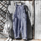 Marike | Damen Gestreifte Weite Latzhose mit Taschen – Dunkel Blau