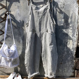 Marike | Damen Gestreifte Weite Latzhose mit Taschen – Grau