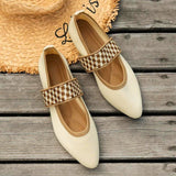 Marlena | Damen Mary Jane Karomuster Ballerinas – Beige