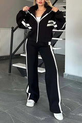 Marlies | Damen Trainingsanzug Set Reißverschluss Jacke Hose – Schwarz