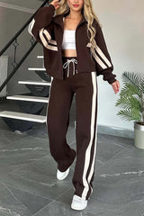 Marlies | Damen Trainingsanzug Set Reißverschluss Jacke Hose – Braun