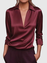 Marlies | Damen V-Ausschnitt Langarm Bluse – Rot