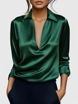Marlies | Damen V-Ausschnitt Langarm Bluse – Grün
