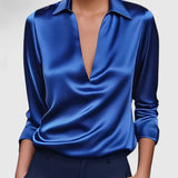 Marlies | Damen V-Ausschnitt Langarm Bluse – Blau