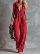 Marlinka | Damen Kapuzen Jumpsuit mit Reißverschluss – Rot