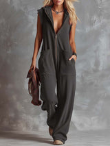 Marlinka | Damen Kapuzen Jumpsuit mit Reißverschluss – Grau