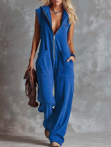 Marlinka | Damen Kapuzen Jumpsuit mit Reißverschluss – Blau