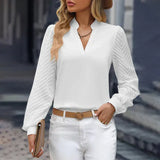 Marlotte | Damen V-Ausschnitt Langarm Bluse – Weiß