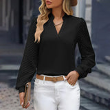 Marlotte | Damen V-Ausschnitt Langarm Bluse – Schwarz