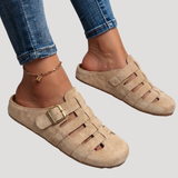 Matilda | Damen Schnallen Clogs mit Cut-Out Details – Khaki