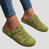 Matilda | Damen Schnallen Clogs mit Cut-Out Details – Grün