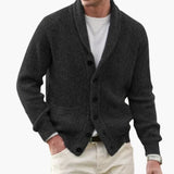 Matteo | Herren Schalkragen Strickjacke mit Knöpfen – Schwarz