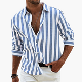 Mattias | Damen Gestreiftes Langarm Herrenhemd – Blau