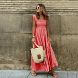 Élodie – Maxikleid mit Karomuster und Smoktaille – Rot