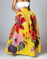 Maxi-Rock mit floralem Design – Hoher Bund und praktische Taschen – Schwarz