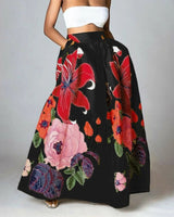 Maxi-Rock mit floralem Design – Hoher Bund und praktische Taschen – Gelb