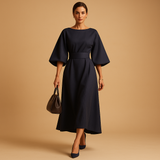 Damen Midikleid | Taillenbanddetail für den täglichen Gebrauch – Marineblau