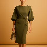 Damen Midikleid | Taillenbanddetail für den täglichen Gebrauch – Olivgrün