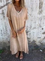 Kathy | Midi-Kleid mit V-Ausschnitt – Beige