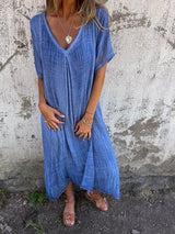 Kathy | Midi-Kleid mit V-Ausschnitt – Blau