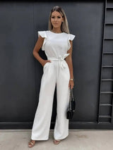 Milena | Damen Overall mit Gürtel und Flügelärmel – Weiß