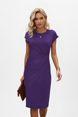 Mirabel | Damen Rundhals Etuikleid mit Raffung – Lila