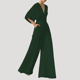 Mirka | Damen Jumpsuit Weites Bein V-Ausschnitt – Dunkelgrün