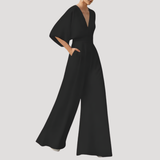 Mirka | Damen Jumpsuit Weites Bein V-Ausschnitt – Schwarz